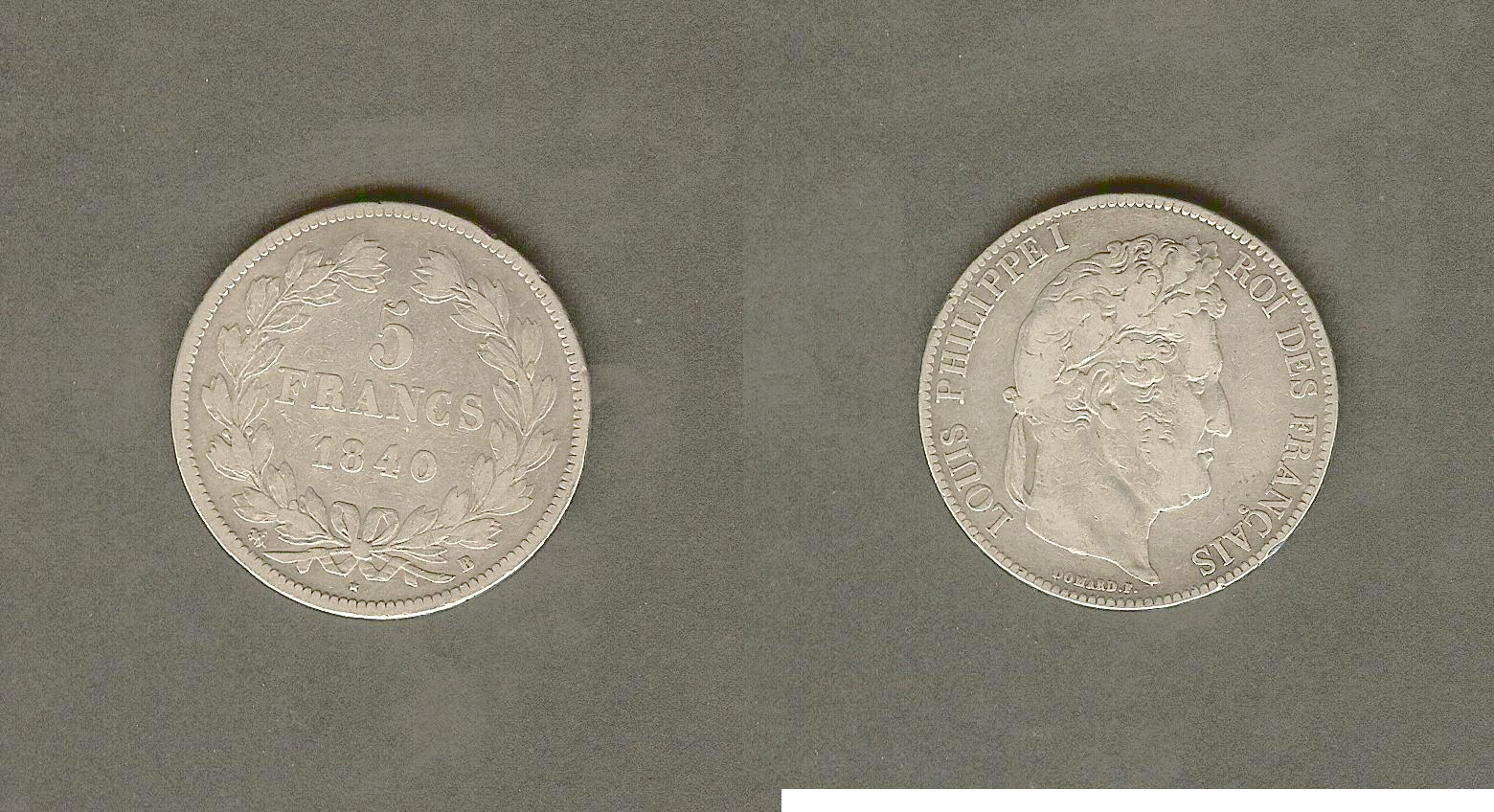 5 francs Louis Philippe 1840B aVF/VF